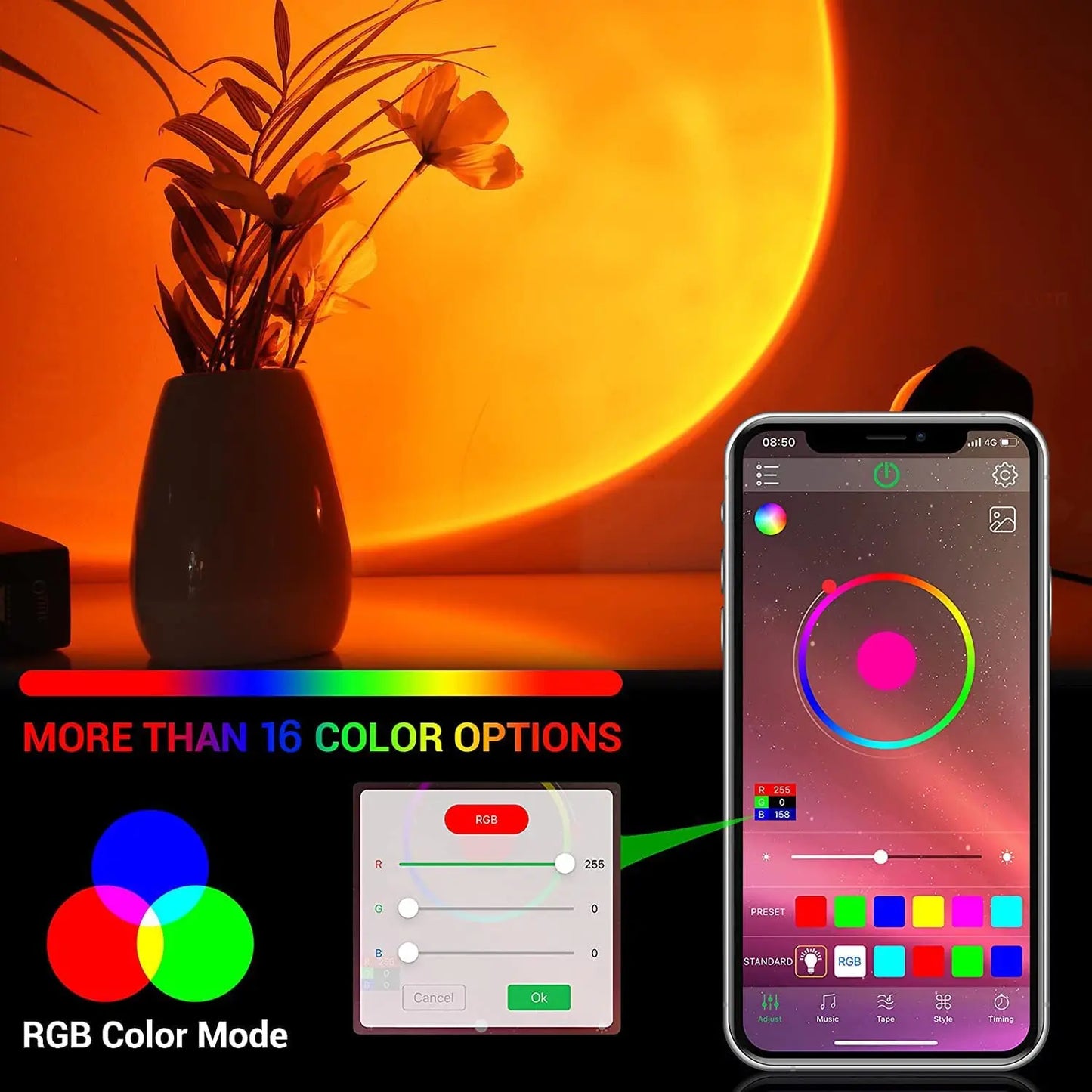 Bluetooth Night Light RGB Sunset Projector Lamp